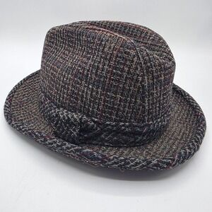 Vintage Dorfman Pacific Mens Fedora Hat SZ 7 1/8 Tweed Dark Academia Grandpa DPC